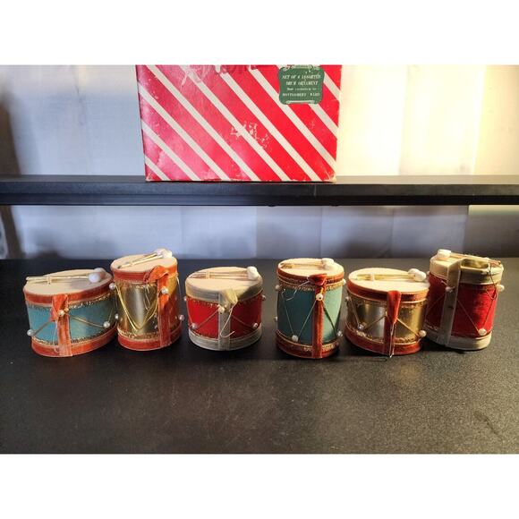 Montgomery Ward Set Of 6 Assorted Drum Ornaments - Christmas Tree Vintage 1950s - Picture 3 of 10